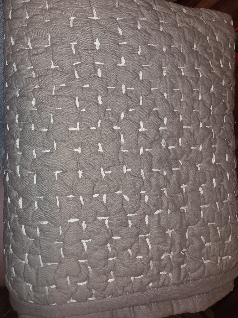 Quince European Linen Cotton Stitch Sham Set - Stone with White - Standard